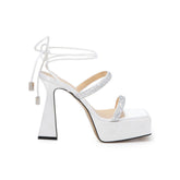 Diamante Lace Up Platform Sandals